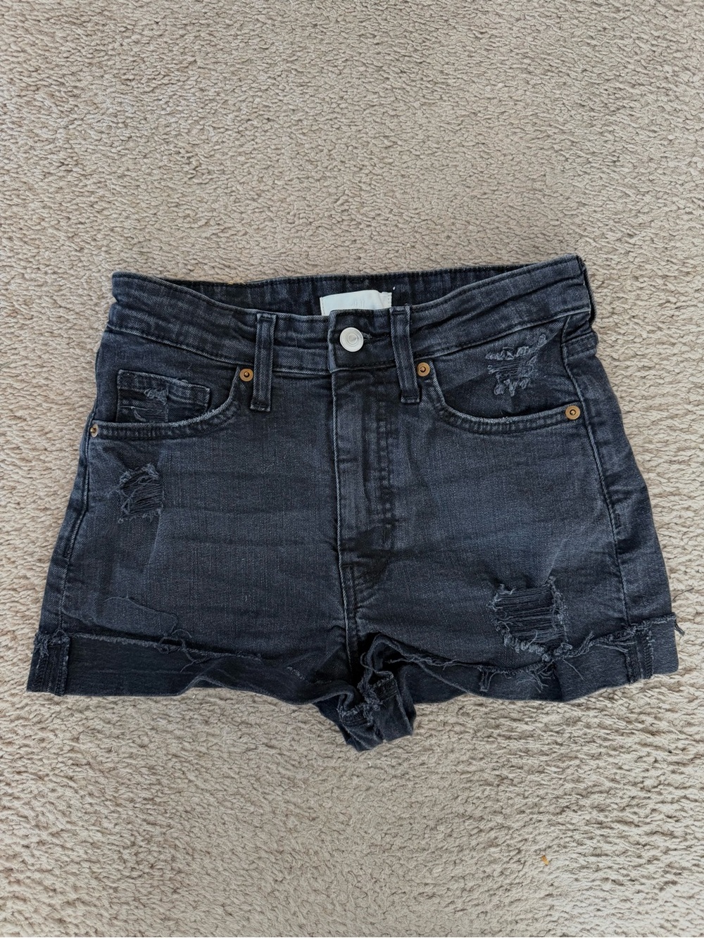 H&M Black Distressed Denim Jean Shorts